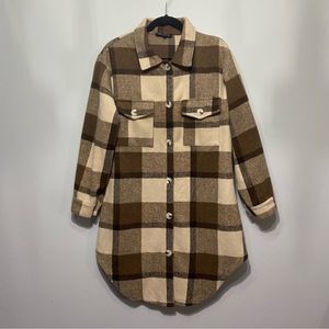 Long Plaid Duster Shacket Shirt Oversized Jacket Women's Button pocket sSz Small